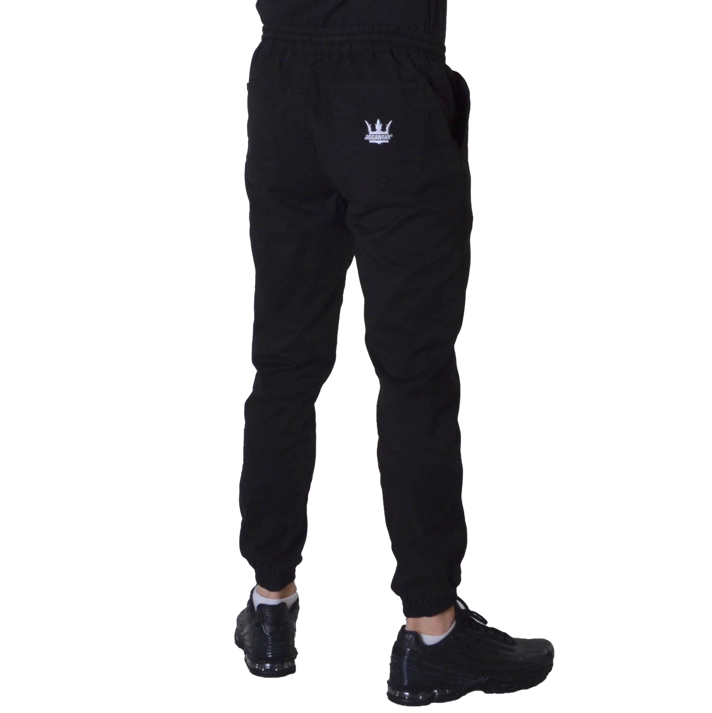 JIGGA WEAR SPODNIE JOGGER CHINO CROWN CZARNE WHITE LOGO