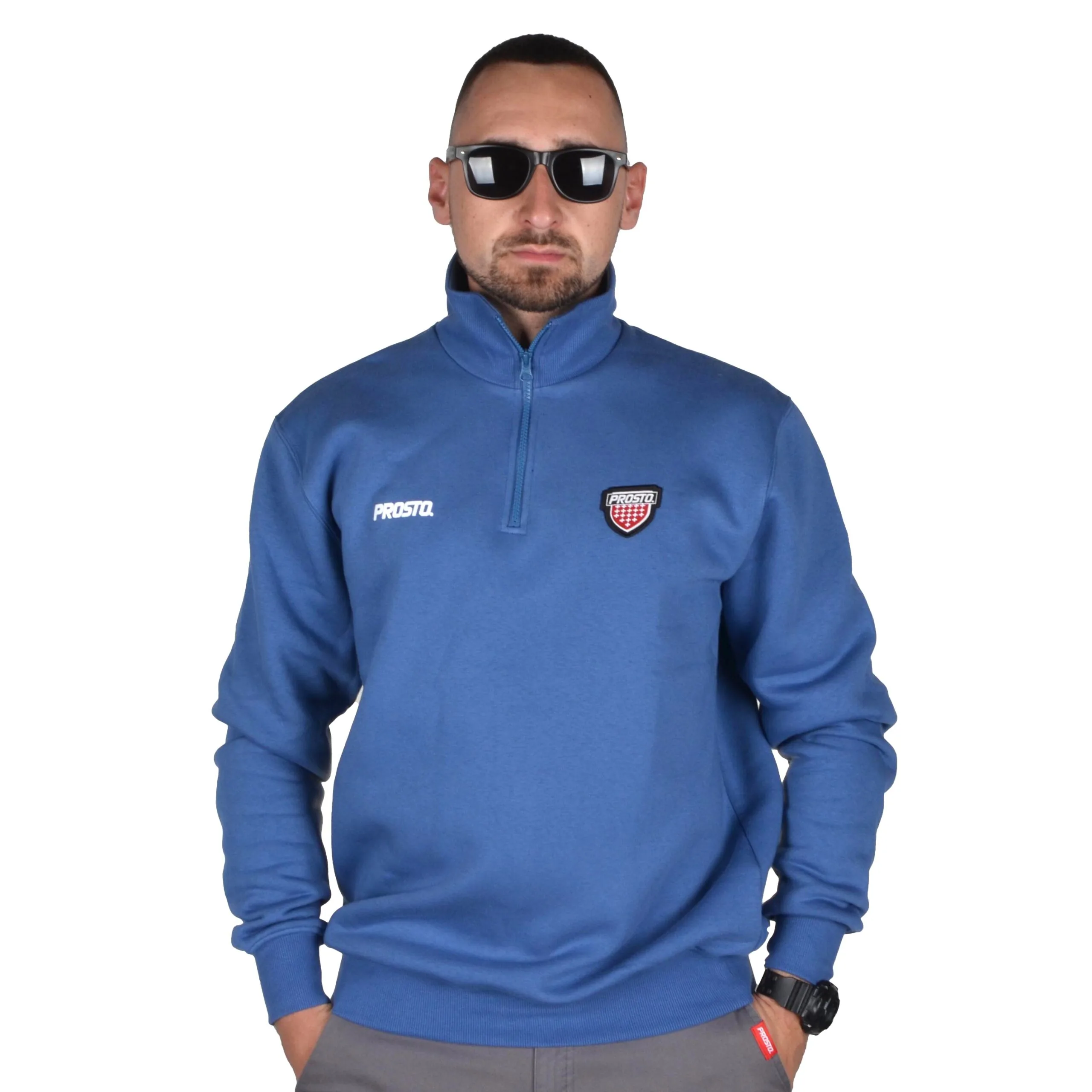 PROSTO. KLASYK BLUZA BEZ KAPTURA HALF ZIP MASTEM NIEBIESKA