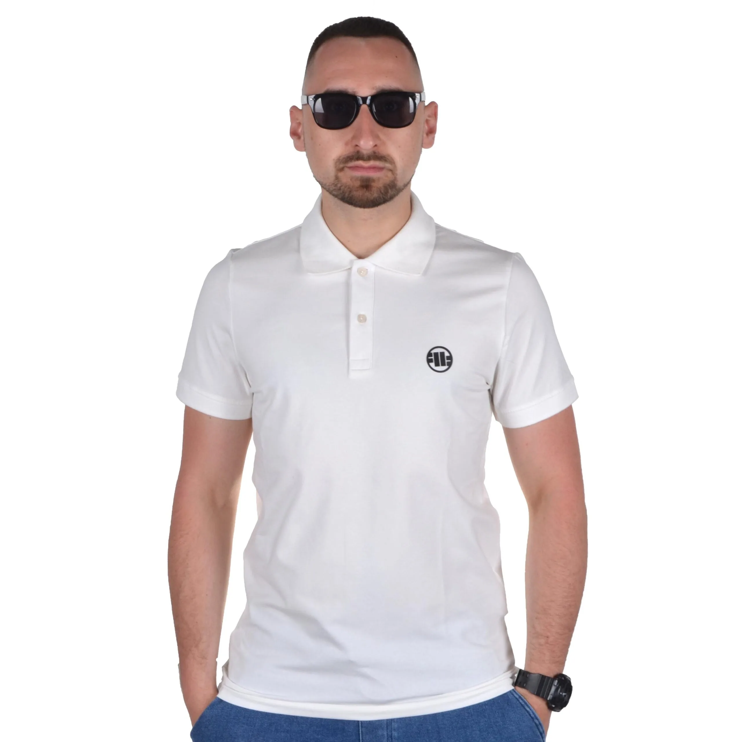 PIT BULL WEST COAST KOSZULKA POLO JERSEY SLIM FIT SMALL LOGO BIAŁA