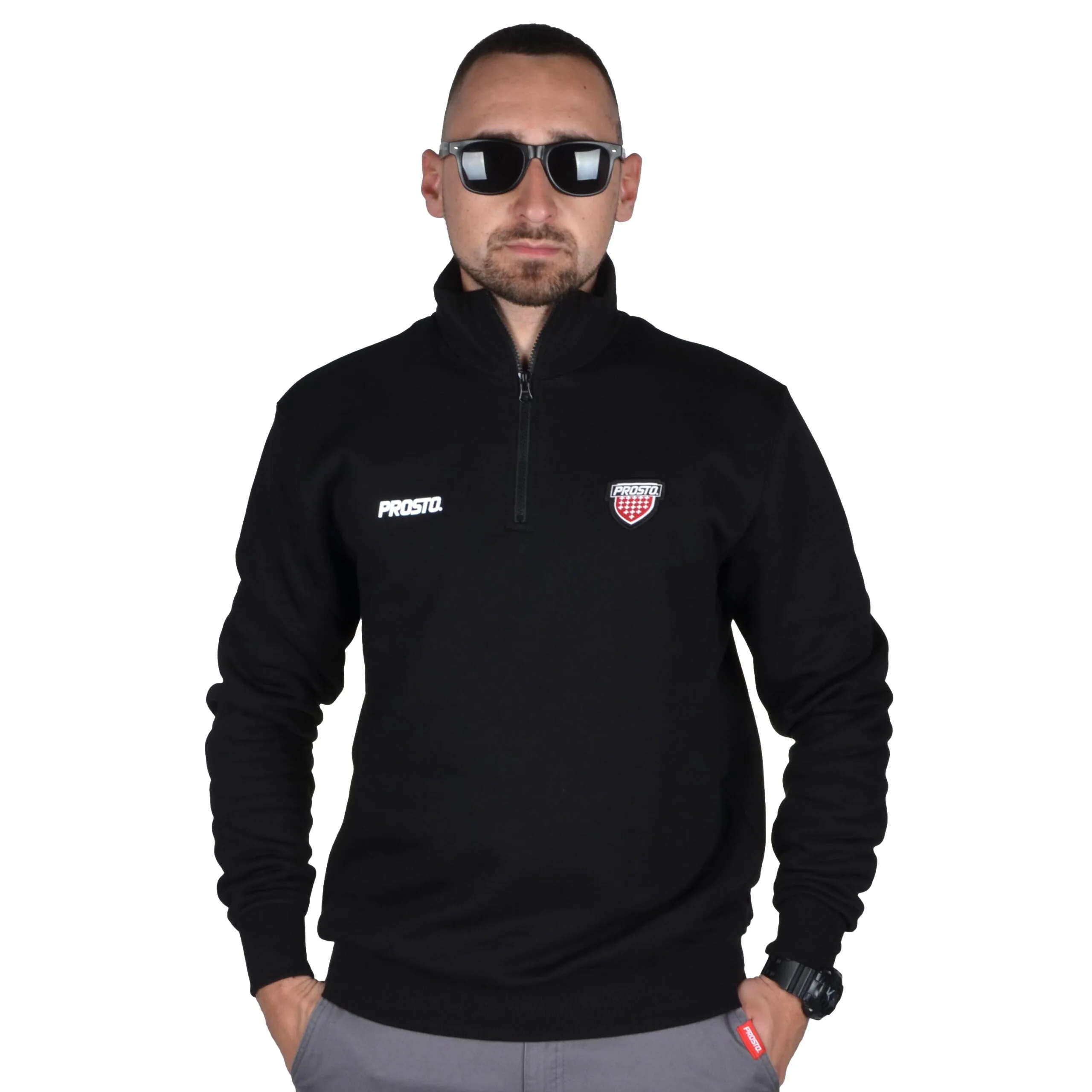 PROSTO. KLASYK BLUZA BEZ KAPTURA HALF ZIP MASTEM CZARNA