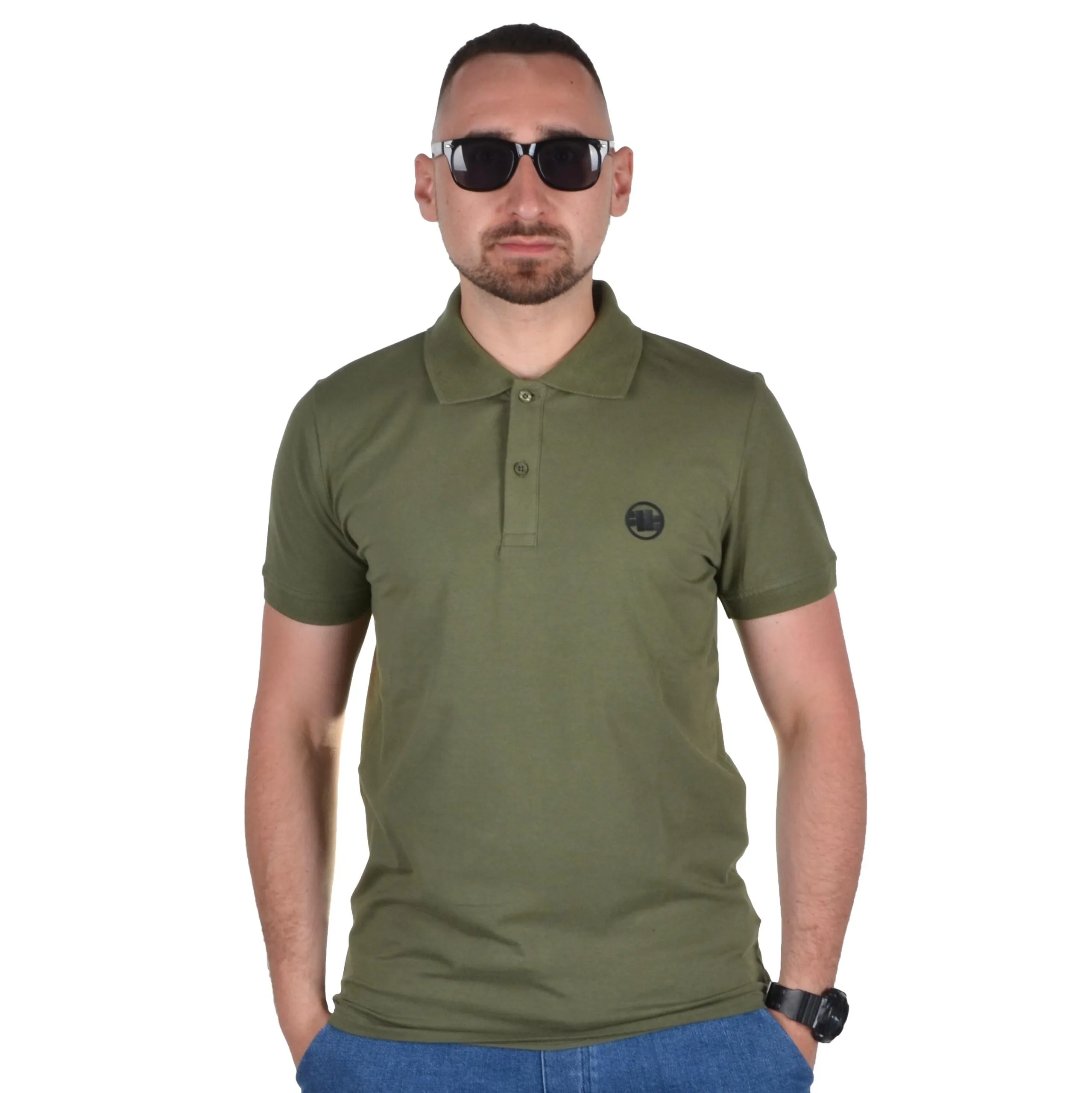 PIT BULL WEST COAST KOSZULKA POLO JERSEY SLIM FIT SMALL LOGO KHAKI