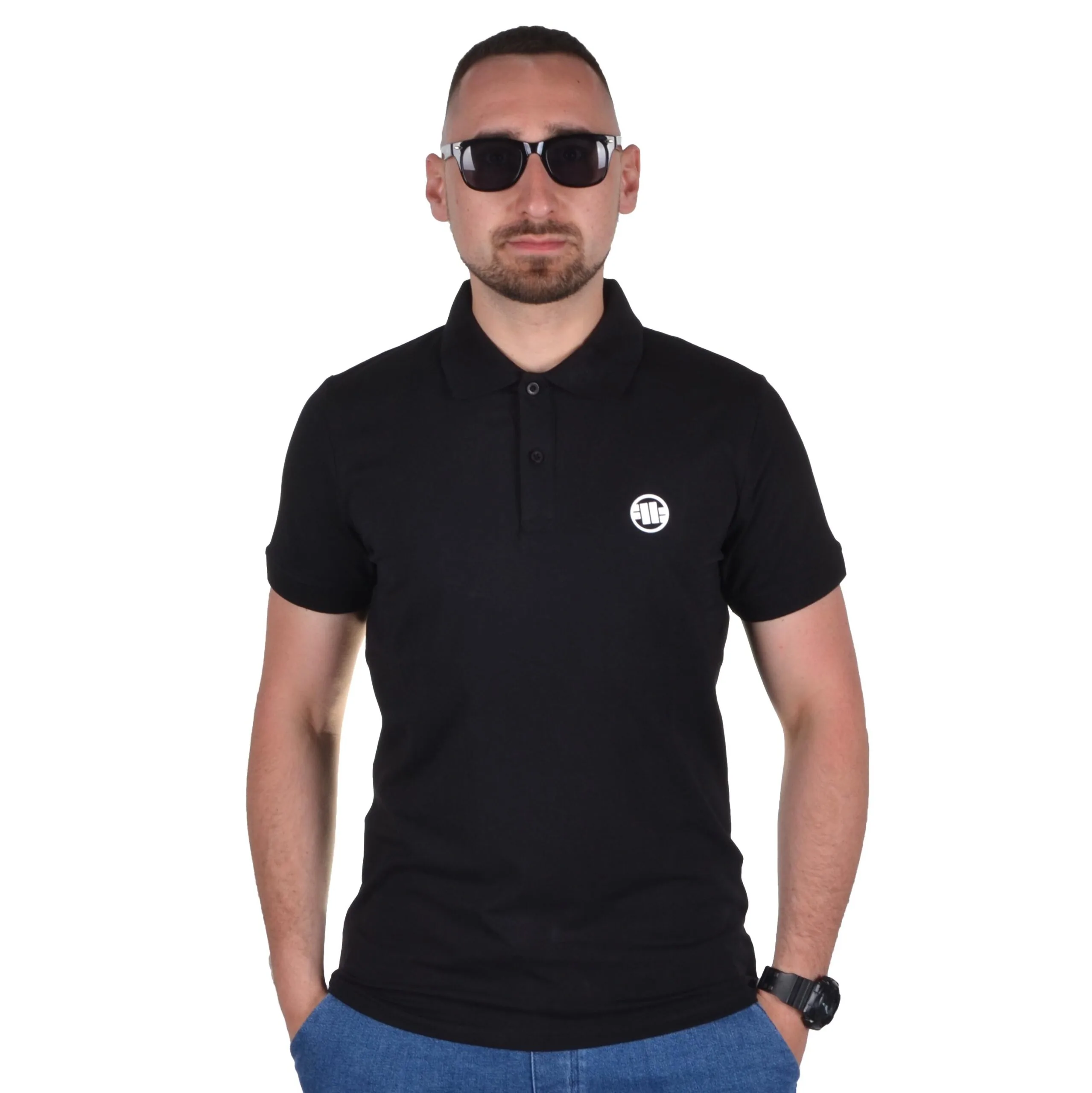 PIT BULL WEST COAST KOSZULKA POLO JERSEY SLIM FIT SMALL LOGO CZARNA