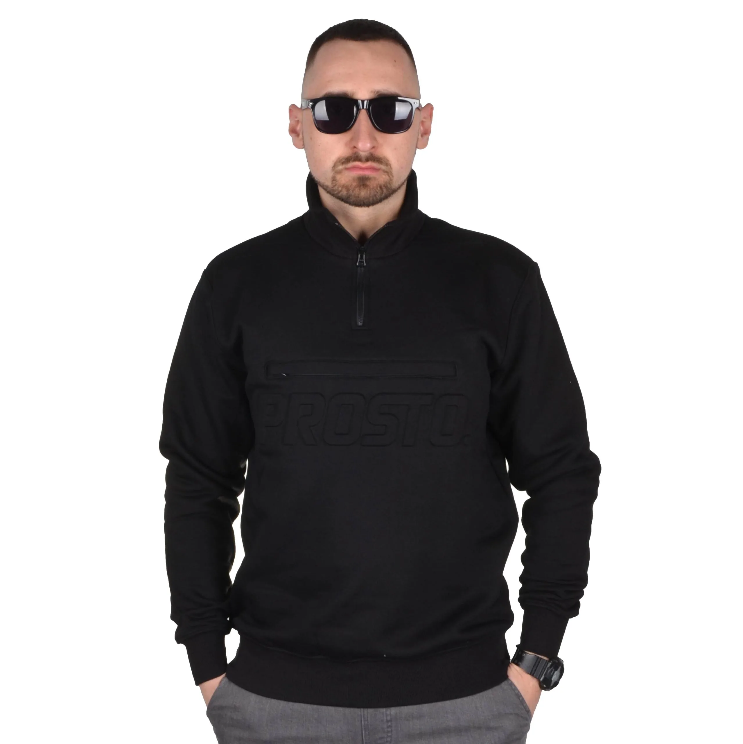 PROSTO. KLASYK BLUZA BEZ KAPTURA HALF ZIP ZIPPER CZARNA