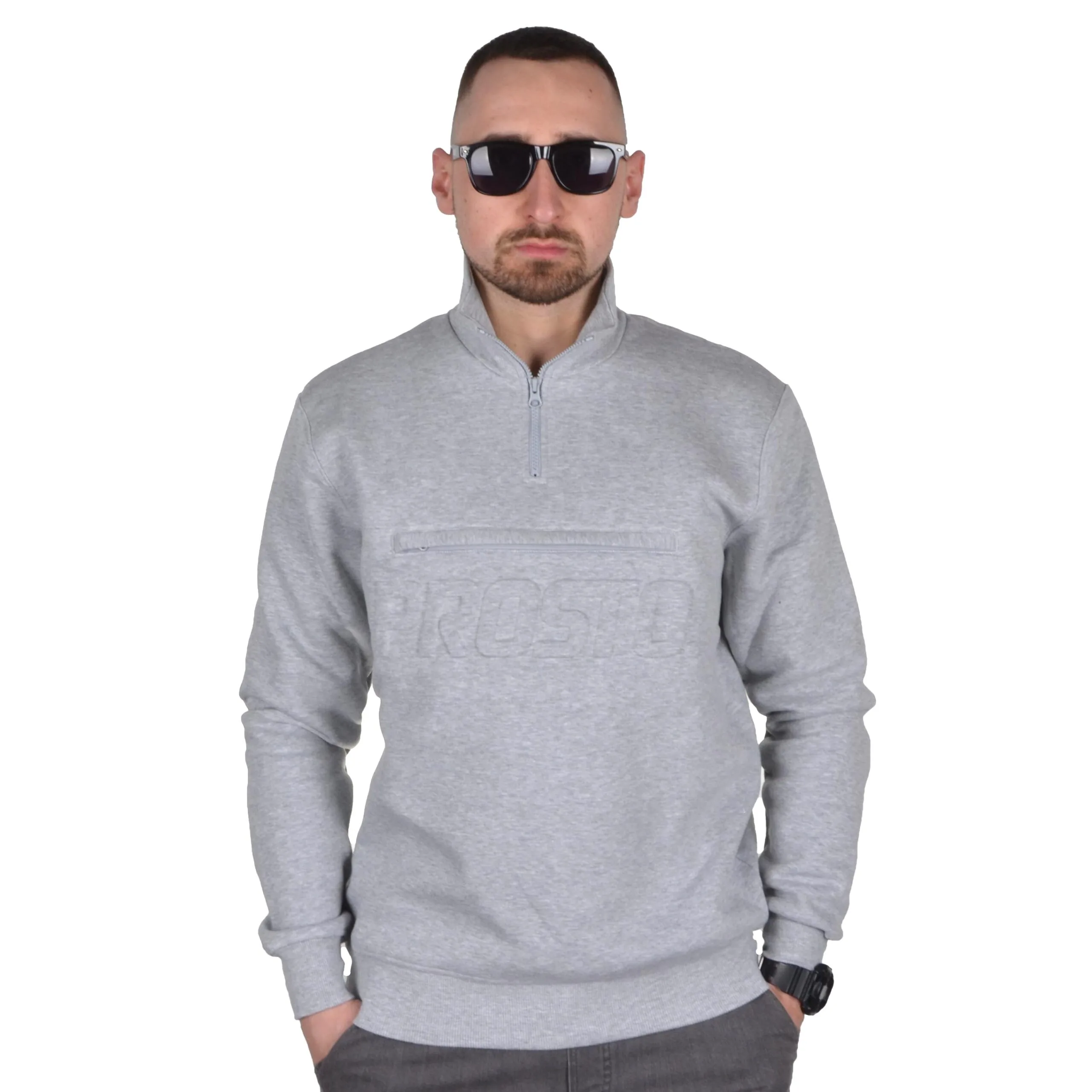 PROSTO. KLASYK BLUZA BEZ KAPTURA HALF ZIP ZIPPER SZARA