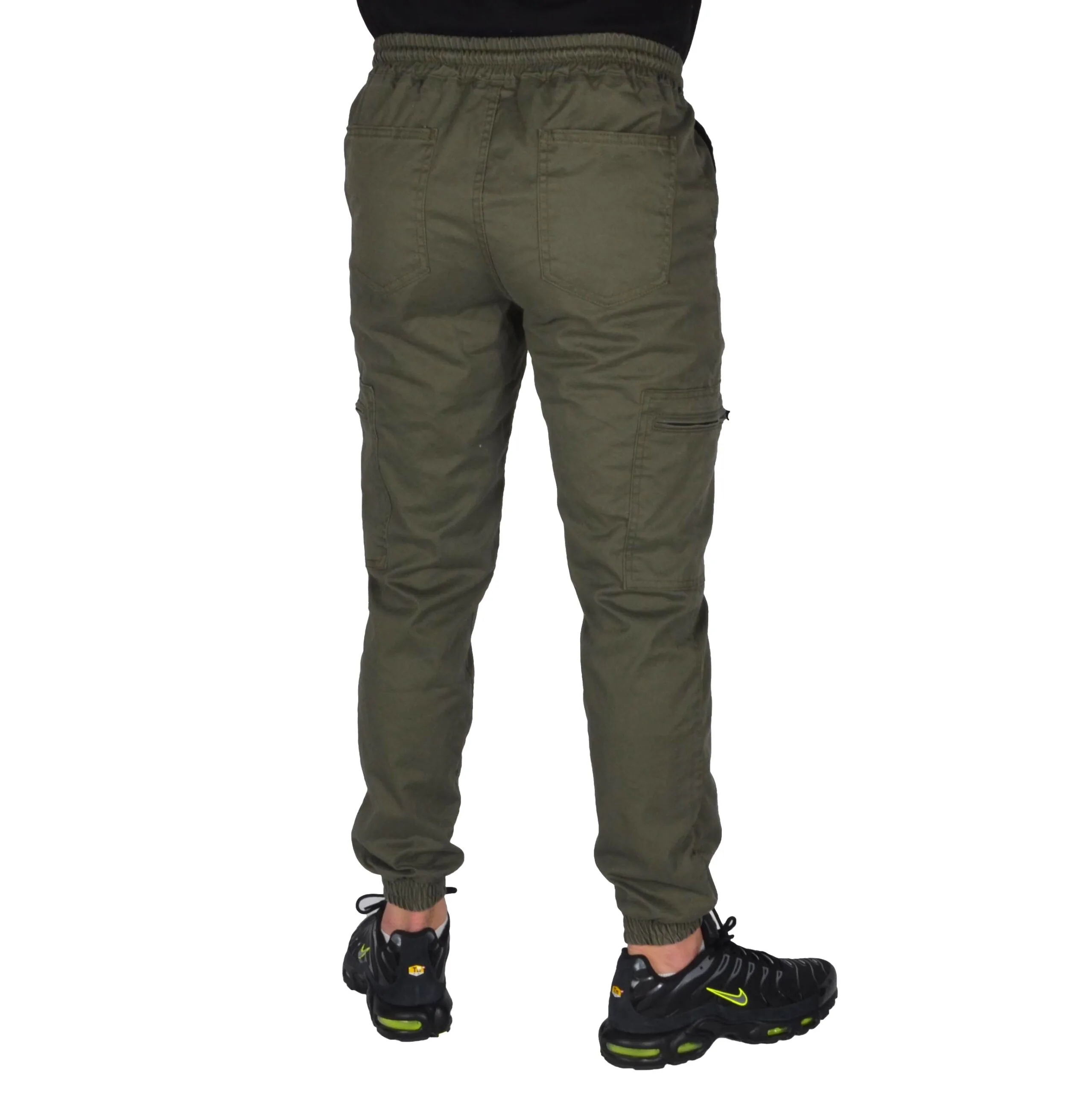 JIGGA WEAR SPODNIE JOGGER STRIPE ZIP CARGO KHAKI