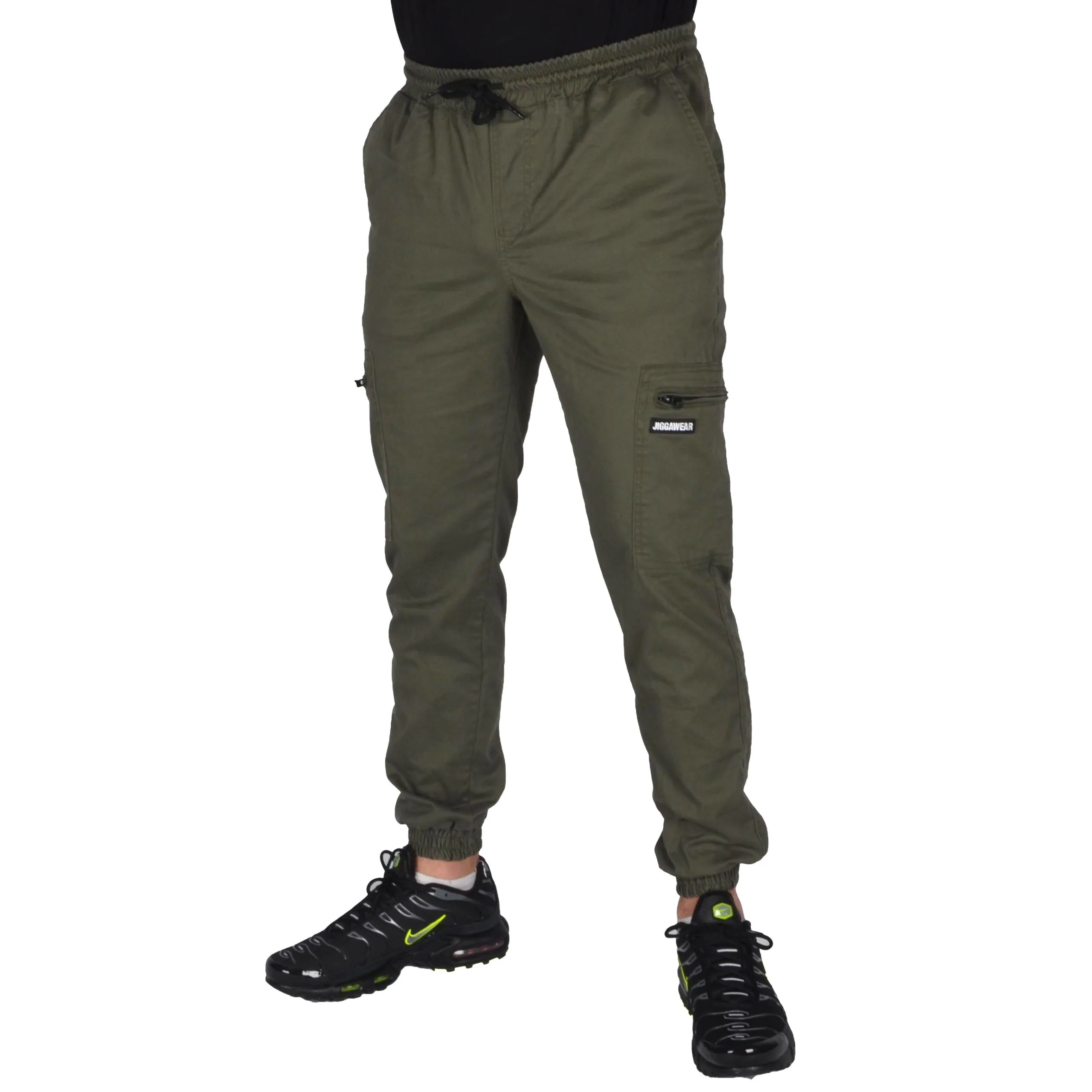 JIGGA WEAR SPODNIE JOGGER STRIPE ZIP CARGO KHAKI