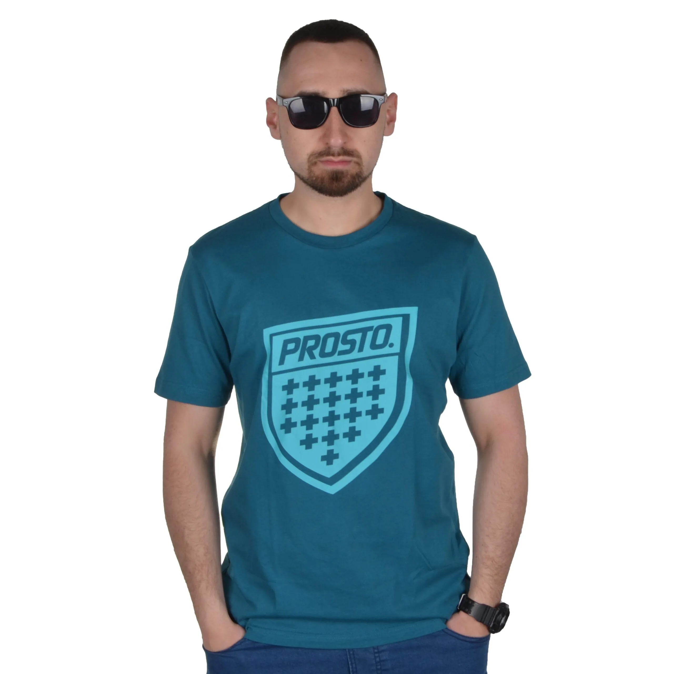 PROSTO. KLASYK KOSZULKA T-SHIRT SHIELD XXIII TURKUSOWA
