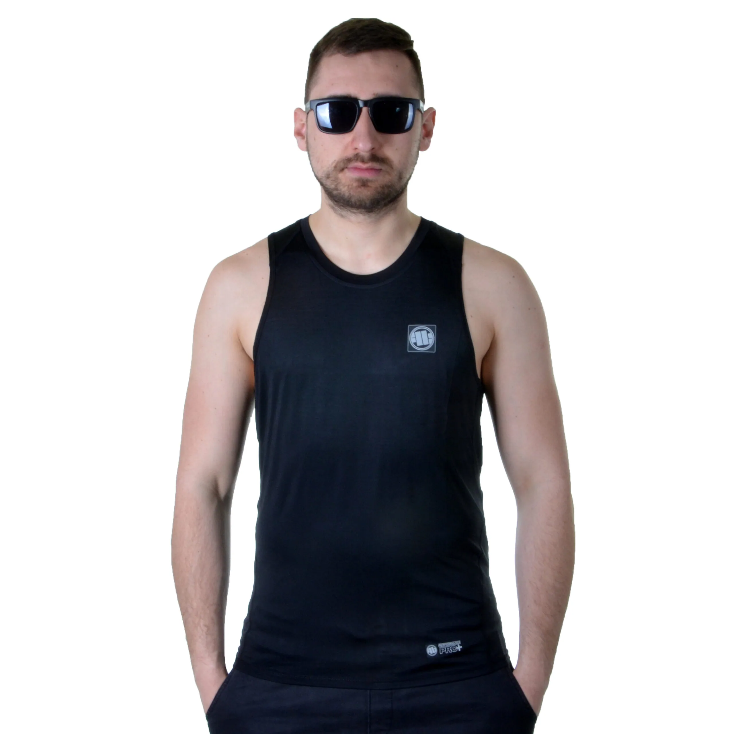 PIT BULL WEST COAST RASHGUARD TANK TOP PERFORMANCE PRO PLUS SMALL LOGO CZARNA
