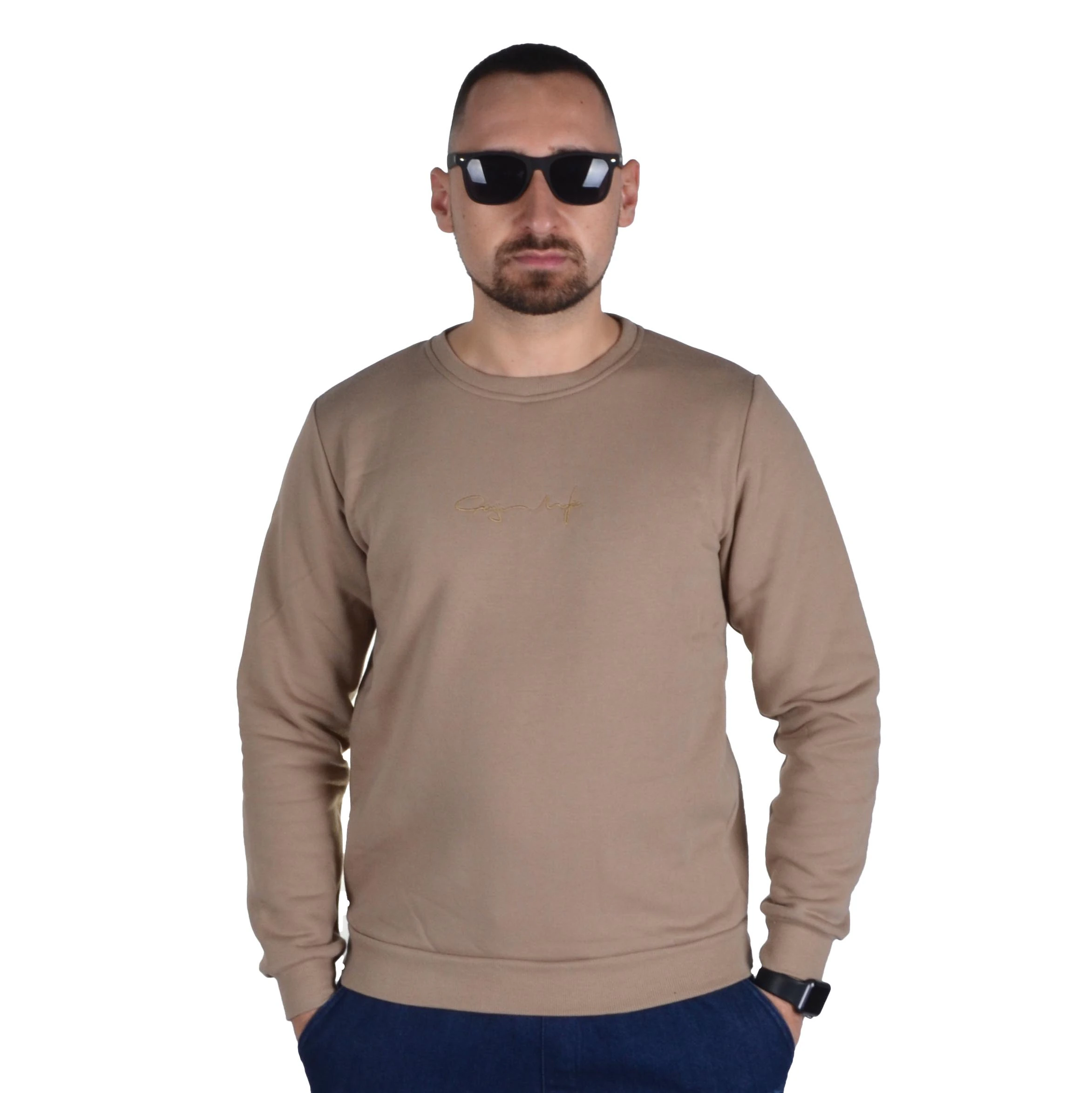 GANJA MAFIA BLUZA BEZ KAPTURA KLASYK PODPIS MINI GOLD BEŻOWA